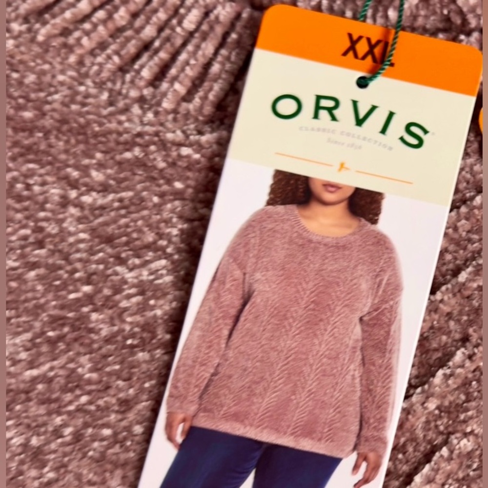 Orvis Women's Crew Neck Long Sleeve Chenille Sweatshirt Misty Rose Size XXL NWT